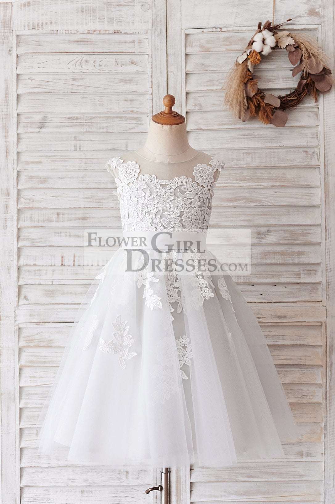 Ivory Lace Mauve/Silver Gray Tulle Wedding Flower Girl Dress - 1T / Gray
