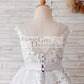 Ivory Lace Mauve/Silver Gray Tulle Wedding Flower Girl Dress