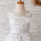 Ivory Lace Mauve/Silver Gray Tulle Wedding Flower Girl Dress