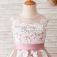 Ivory Lace Mauve/Silver Gray Tulle Wedding Flower Girl Dress