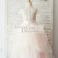 Ivory Lace Pink Tulle Cap Sleeves Wedding Flower Girl Dress with Horsehair Hem