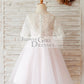 Ivory Lace Pink Tulle Short Sleeves Wedding Flower Girl Dress