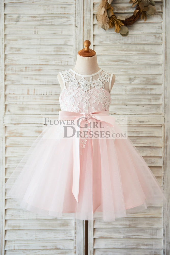 Miama Ivory Lace Flower Girl Dress - Cap Sleeve Tulle Communion Dress For Weddings