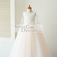 Ivory Lace Pink Tulle Wedding Party Flower Girl Dress with Butterfly Cape