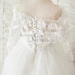 Ivory Lace Tulle Off Shoulder Long Sleeves Wedding Flower Girl Dress with 3D Flowers