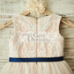 Ivory Lace Tulle Pink Lining Wedding Flower Girl Dress with Navy Blue Sash