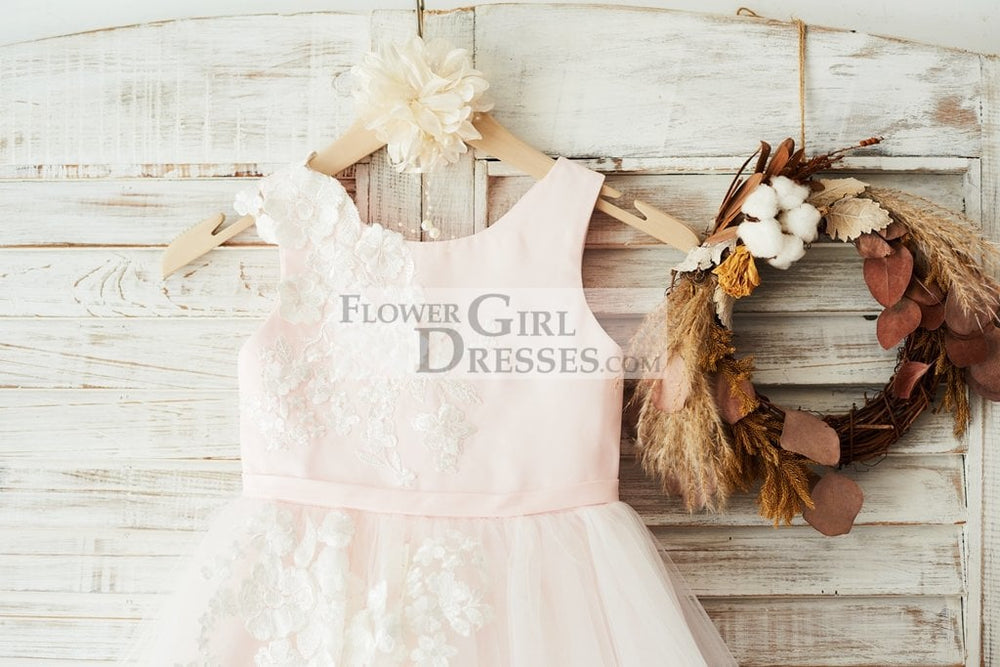 Ivory Lace Tulle Pink Satin Flower Girl Dress Junior Bridesmaid Dress - Flower Girl Dresses Ivory Lace Tulle Pink Satin Flower Girl Dress Junior Bridesmaid Dress - Flower Girl Dresses