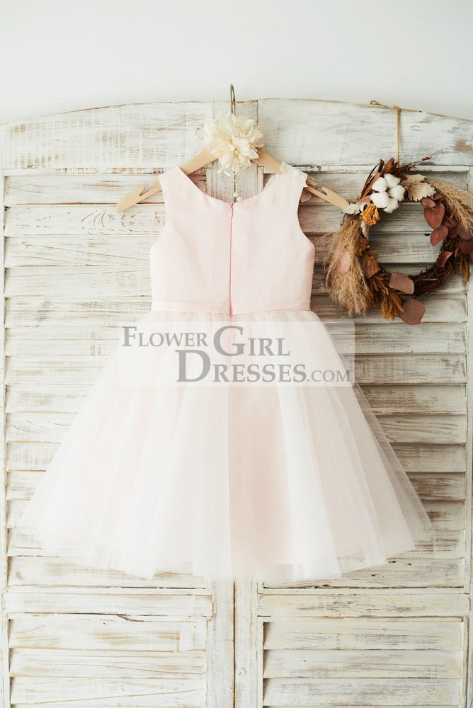 Ivory Lace Tulle Pink Satin Flower Girl Dress Junior Bridesmaid Dress - Flower Girl Dresses Ivory Lace Tulle Pink Satin Flower Girl Dress Junior Bridesmaid Dress - Flower Girl Dresses