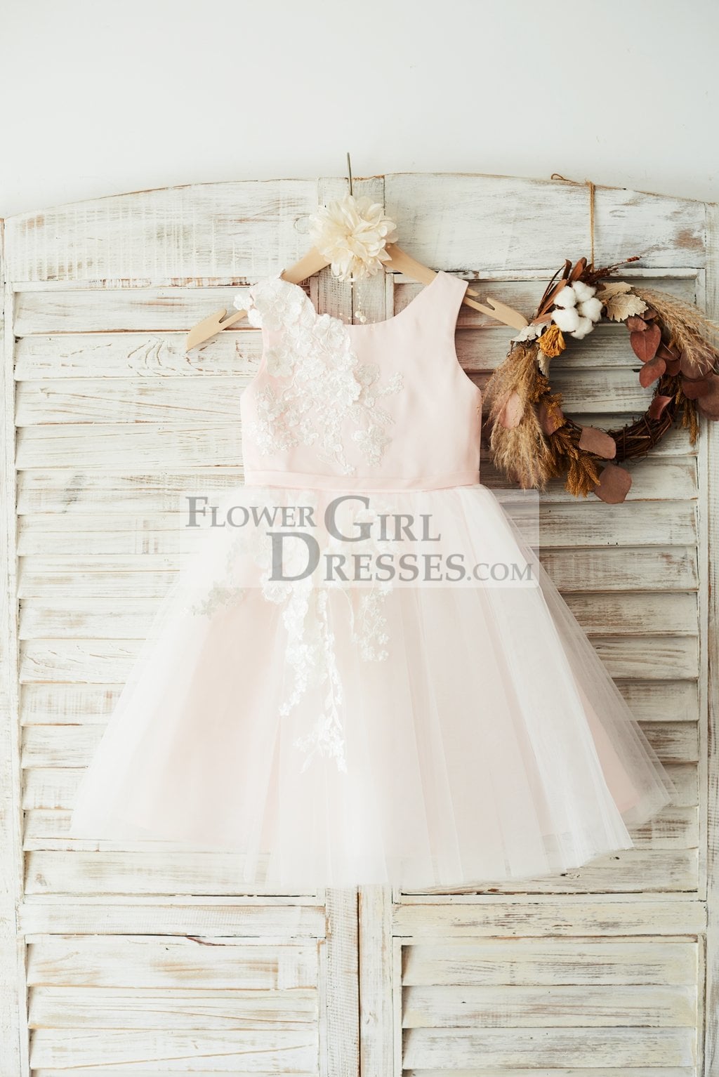 Ivory Lace Tulle Pink Satin Wedding Flower Girl Dress Junior Bridesmaid Dress