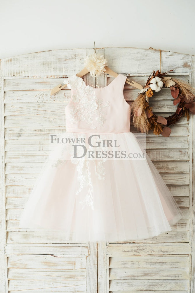 Ivory Lace Tulle Pink Satin Flower Girl Dress Junior Bridesmaid Dress 5T Ivory Lace Tulle Pink Satin Flower Girl Dress Junior Bridesmaid Dress 5T