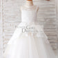 Ivory Lace Tulle Sheer Back Wedding Party Flower Girl Dress