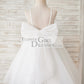 Ivory Lace Tulle Spaghetti straps Halter Neck Wedding Flower Girl Dress with Bow