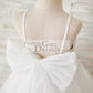 Ivory Lace Tulle Spaghetti straps Halter Neck Wedding Flower Girl Dress with Bow