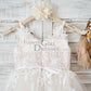 Ivory lace Tulle Spaghetti straps Wedding Flower Girl Dress with Beaded Belt