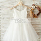 Ivory Lace Tulle Spaghetti Straps Wedding Flower Girl Dress with Beaded Belt