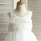 Ivory Lace Tulle V Back Wedding Flower Girl Dress with Big Bow