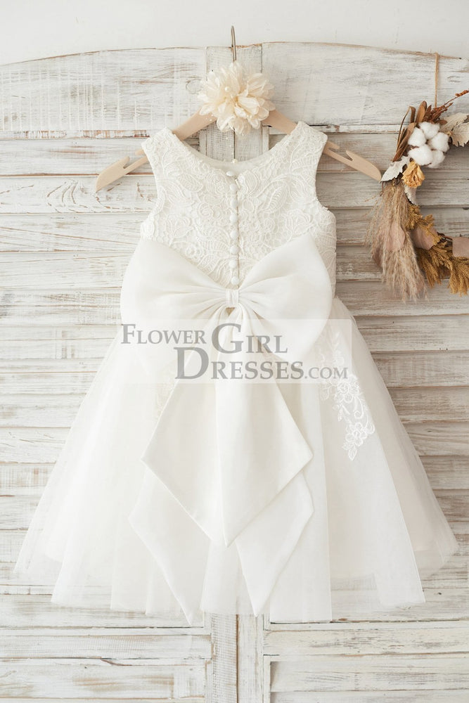 Princess Ivory Lace Tulle Sleeveless Wedding Flower Girl Dress, Bow 1T Princess Ivory Lace Tulle Sleeveless Wedding Flower Girl Dress, Bow 1T