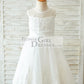 Ivory Lace tulle Wedding Flower Girl Dress with bows