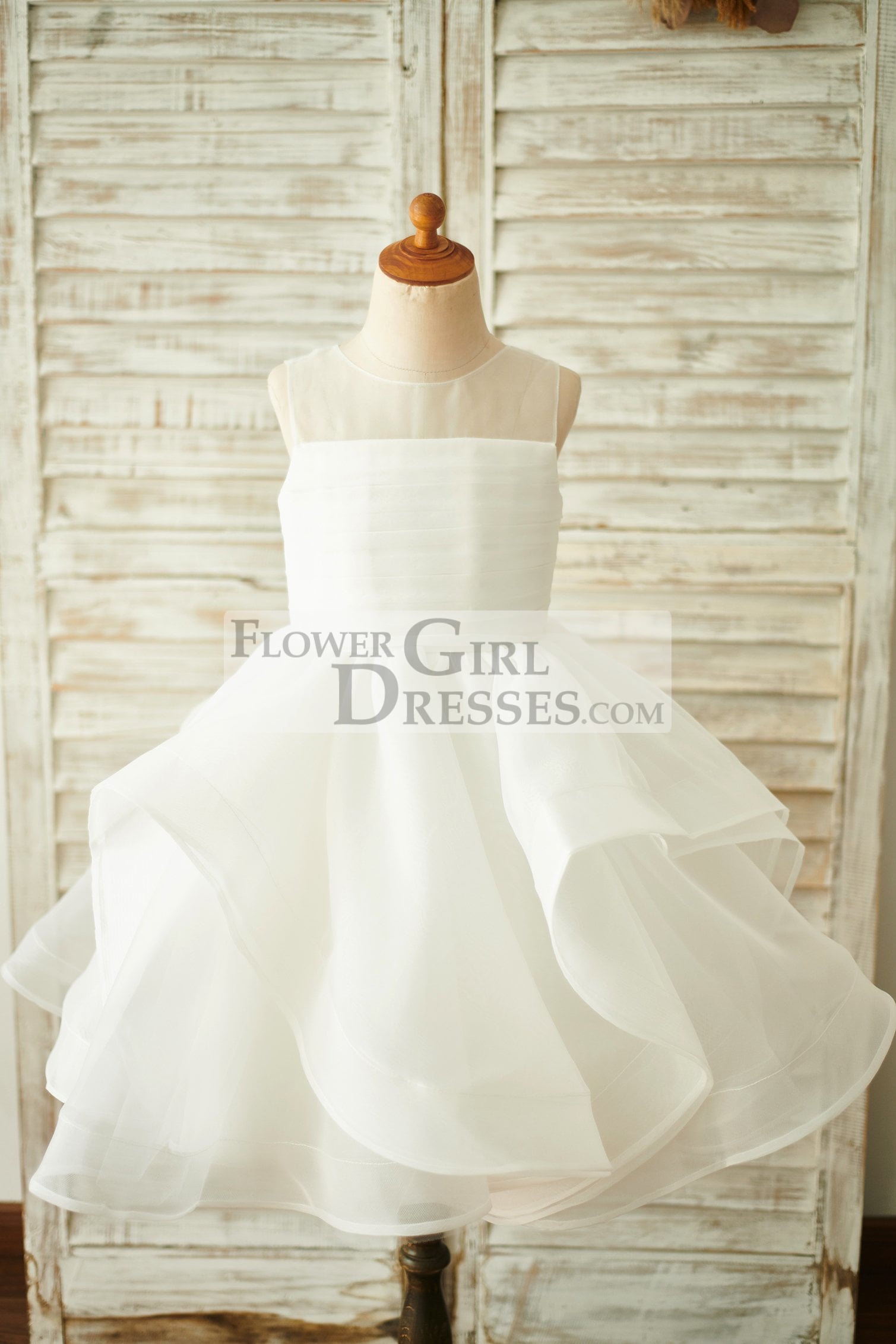 Ivory Organza V Back Wedding Flower Girl Dress