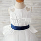 Ivory Satin Tulle Wedding Flower Girl Dress with Navy Blue Belt