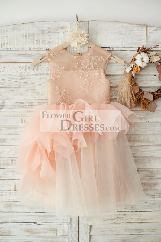 Lace Tulle Organza Ruffle Wedding Flower Girl Dress