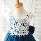 Lace Tulle Spaghetti straps Wedding Flower Girl Dress with Bow