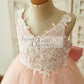 Lace Tulle Spaghetti straps Wedding Flower Girl Dress with Bow