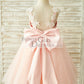 Lace Tulle Spaghetti straps Wedding Flower Girl Dress with Bow