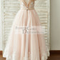 Lace Tulle V Back Cap Sleeves Floor Length Wedding Flower Girl Dress