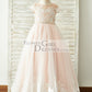 Lace Tulle V Back Cap Sleeves Floor Length Wedding Flower Girl Dress