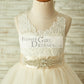 Light Champagne Lace Tulle Sheer Back Wedding Flower Girl Dress with Beaded Belt