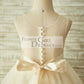 Light Champagne Lace Tulle Sheer Back Wedding Flower Girl Dress with Beaded Belt
