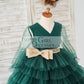 Long Sleeves Green Tulle Cupcake Wedding Flower Girl Dress Kids Party Dress