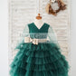 Long Sleeves Green Tulle Cupcake Wedding Flower Girl Dress Kids Party Dress