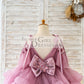 Mauve Glittering Tulle Spaghetti Straps V Back Wedding Flower Girl Dress Kids Party Dress