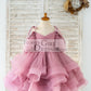 Mauve Glittering Tulle Spaghetti Straps V Back Wedding Flower Girl Dress Kids Party Dress
