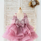 Mauve Glittering Tulle Spaghetti Straps V Back Wedding Flower Girl Dress Kids Party Dress