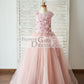 Mauve Lace Tulle 3D Flowers V Back Wedding Flower Girl Dress