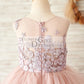 Mauve Lace Tulle Floor Length Wedding Flower Girl Dress