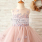 Mauve Lace Tulle Floor Length Wedding Flower Girl Dress