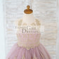 Mauve Tulle Gold Lace Sheer Back Wedding Flower Girl Dress Kids Party Dress