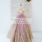 Mauve Tulle Gold Lace Sheer Back Wedding Flower Girl Dress Kids Party Dress