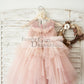 Mauve Tulle V Neck Wedding Flower Girl Dress with Beading