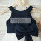 Navy Blue Chiffon Ivory Tulle Halter Neck Wedding Flower Girl Dress with Bow