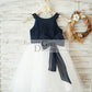 Navy Blue Chiffon Ivory Tulle Halter Neck Wedding Flower Girl Dress with Bow