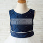 Navy Blue Taffeta Ivory Tulle Wedding Party Flower Girl Dress with Pearls