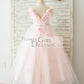 Off Shoulder Pink Tulle Feathers Wedding Party Flower Girl Dress