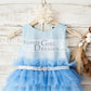 Ombre Blue Glittering Tulle Cupcake Wedding Flower Girl Dress
