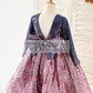 Ombre Navy Pink Sequin V Back Wedding Flower Girl Dress with Bow Kids Party Dress