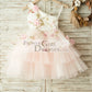 One Shoulder Floral Organza Pink Tulle Cupcake Wedding Flower Girl Dress